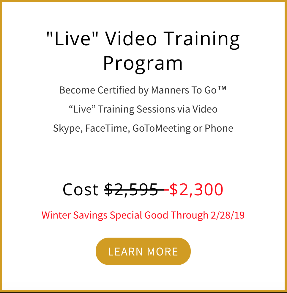 Manners To Go Live Video Certification Training